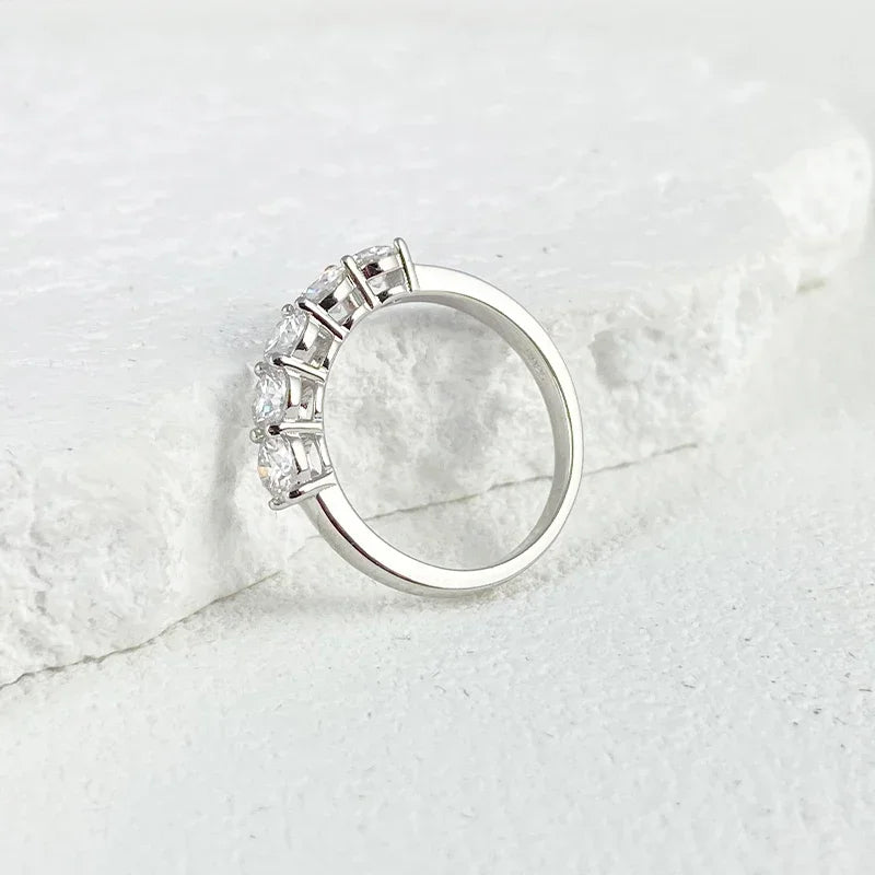 NeeTim Full 4mm Moissanit Ring für Frauen 5 Steine Diamant Ehering Braut S925 Sterlingsilber mit Weißgold plattierten Ringen
