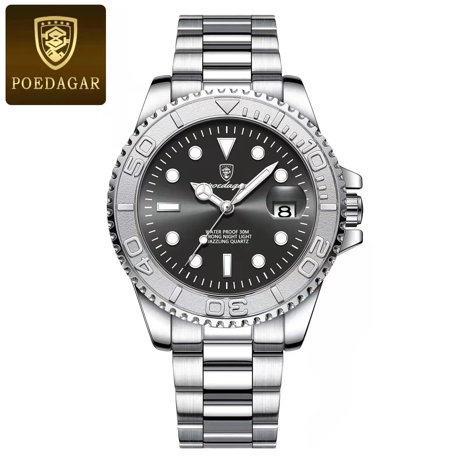POEDAGAR Top Luxury Reloj para Hombre Impermeable Luminoso Fecha Reloj de Hombre de Acero Inoxidable Reloj Masculino Deportes Moda Relojes de Cuarzo para Hombre