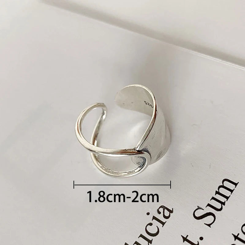 Anillo Nudo Cadena Plata de Ley 925 para Mujer, Anillo Ancho de Diseño Geométrico Rock Punk, Regalo de Joyería, Venta al por Mayor y Dropshipping