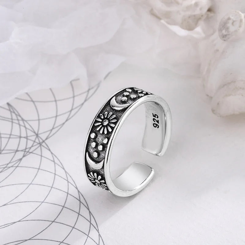 925 Sterling Silber Sonnenmondringe für Frauen Verlobung Luxusschmuck Vintage Accessoires Großhandel