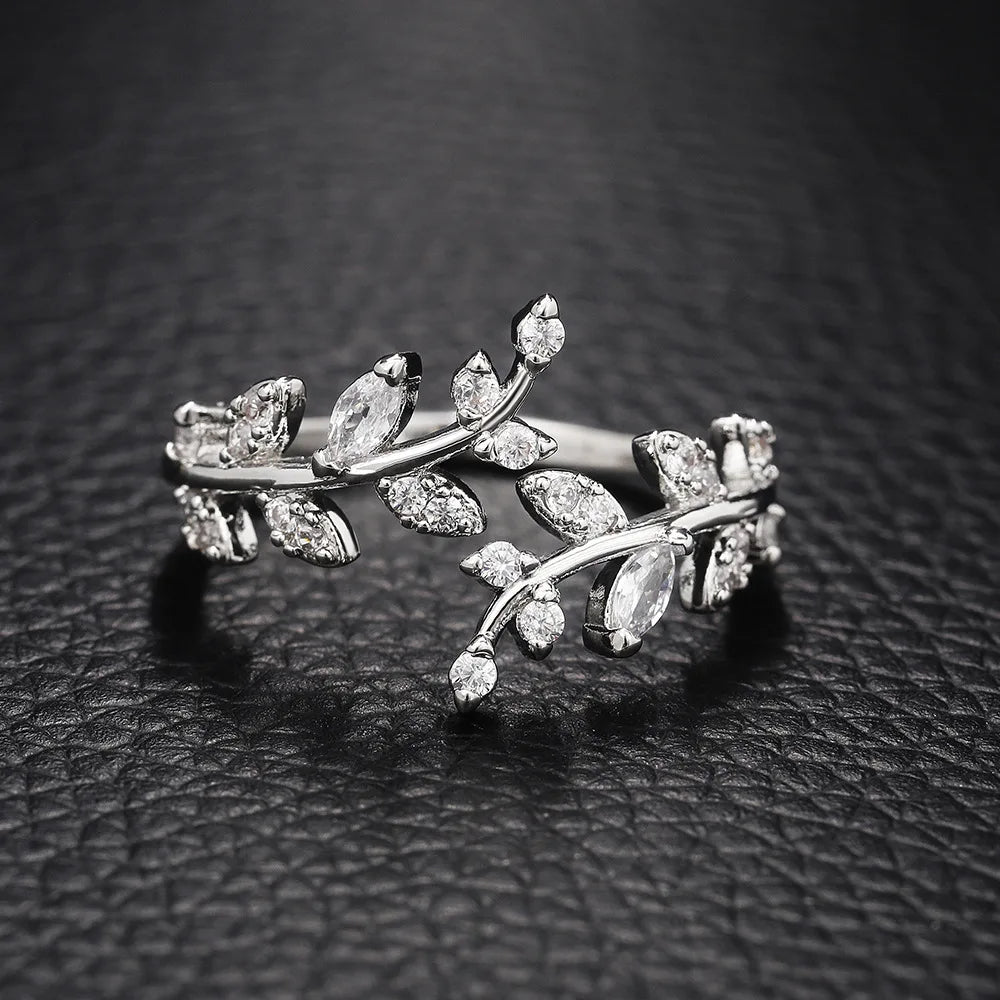 925er Sterling Silber Mode Zirkon Blatt Verstellbare Ringe für Damen Geschenk Party Hochwertiger stilvoller Feinschmuck Heiße Verkäufe
