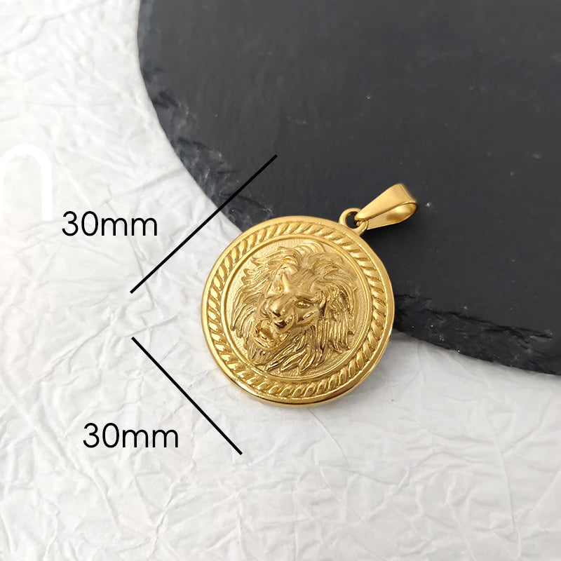 Colgante de cabeza de león con incrustaciones de cristal, estilo hip hop, para hombre, moda creativa, acero inoxidable, color dorado, para fiesta o club, joyería