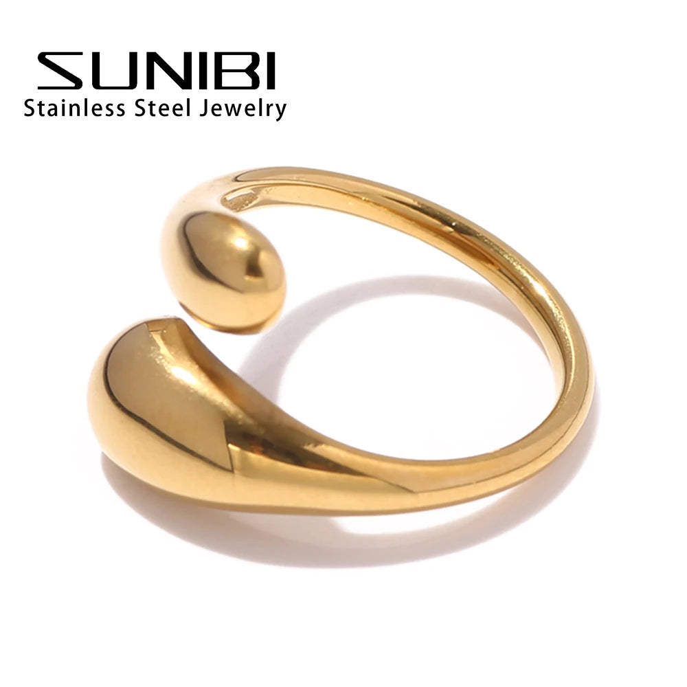 Anillo de doble abertura SUNIBI para mujer, diseño de pluma brillante dorada, anillo de acero inoxidable 316, joyería de moda para mujer al por mayor