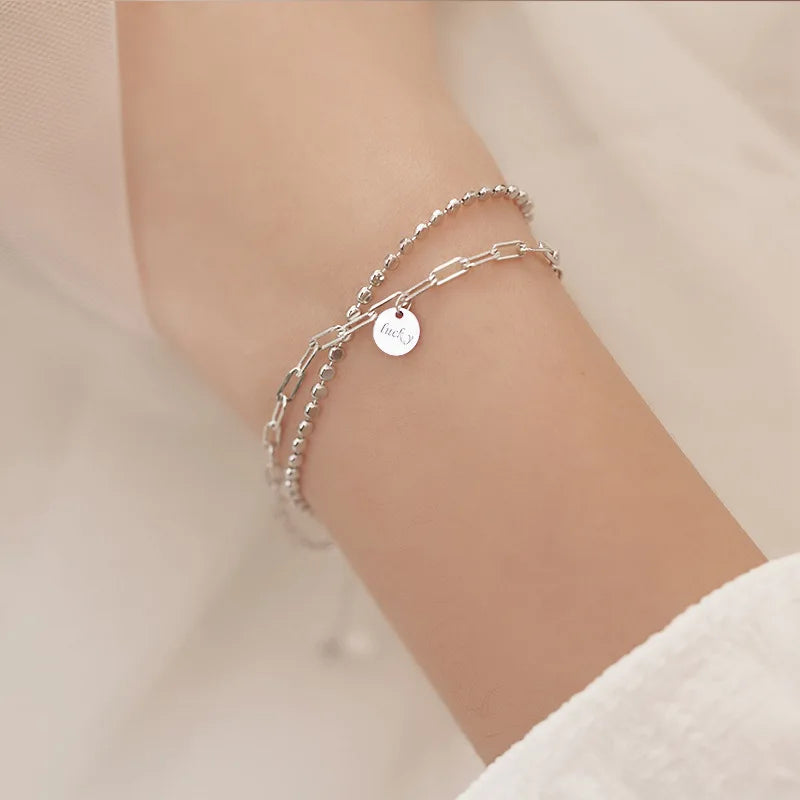 s925 Sterling Silber Doppelreihen Armband für Damen, elegant, schlicht, Süßwasser-Kette, Schmuck