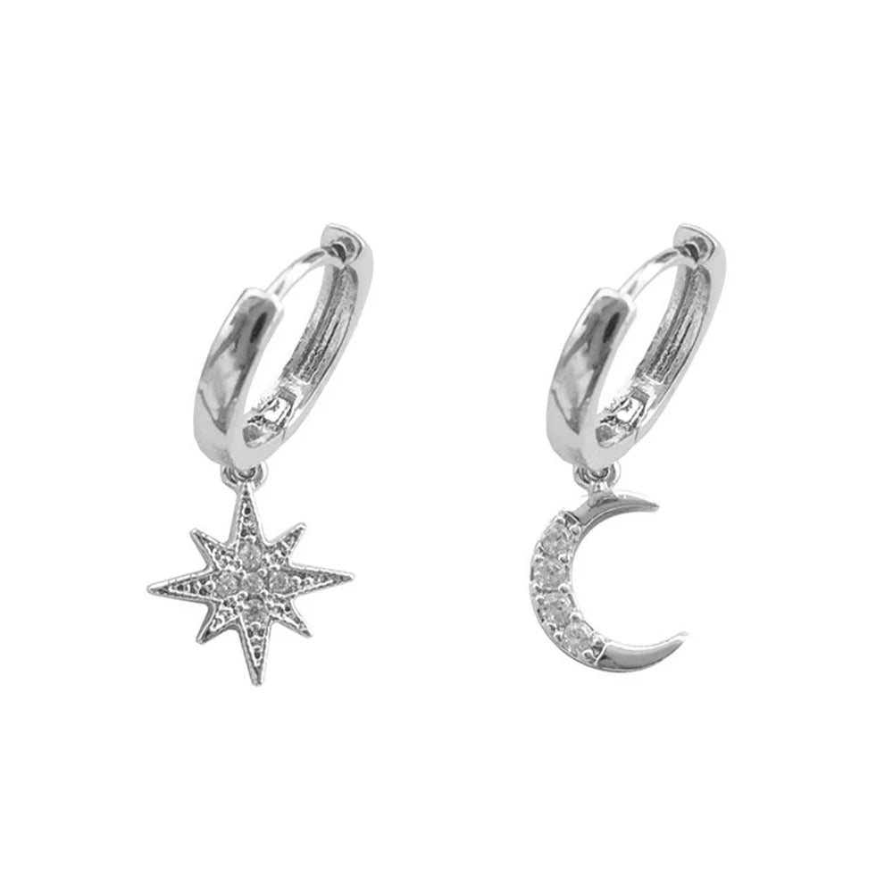 SUNIBI Pendientes colgantes de acero inoxidable para mujer, niña, estrella, luna, pendientes, joyería de boda, regalo de fiesta al por mayor