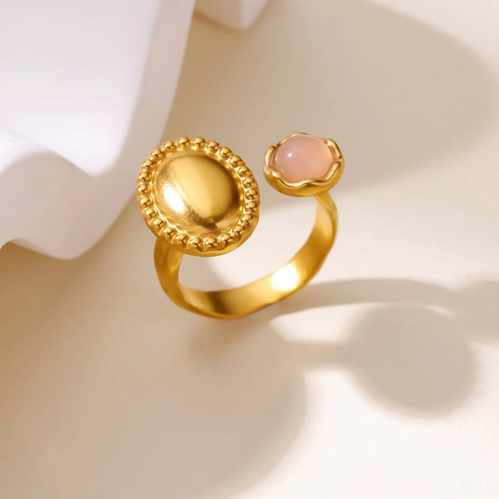 Luxury Opal Zircon Sun Rings For Women Girls Stainless Steel Gold Color Open Ring 2025 New Fashion Wedding Couple Jewelry Gift