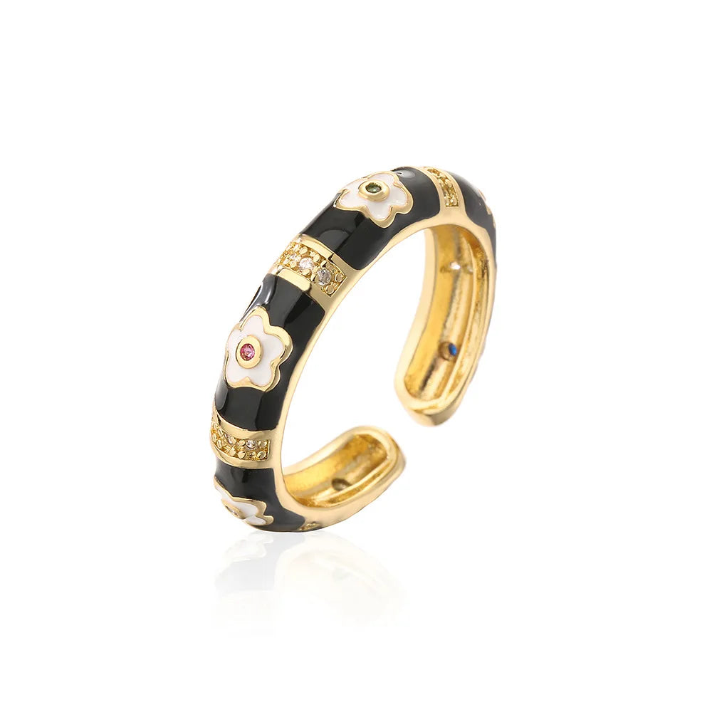 NEWBUY Bunte Emaille-Eheringe für Frauen, ovaler Blumen-Fingerring, weibliche Party-Schmuckaccessoires Großhandel