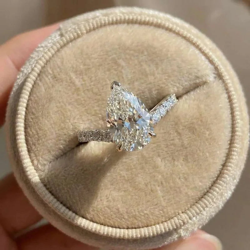 Anillo de compromiso de circonita cúbica en forma de gota de agua de plata de ley 925, nueva joyería de lujo, regalo de fiesta de moda personalizado de cristal