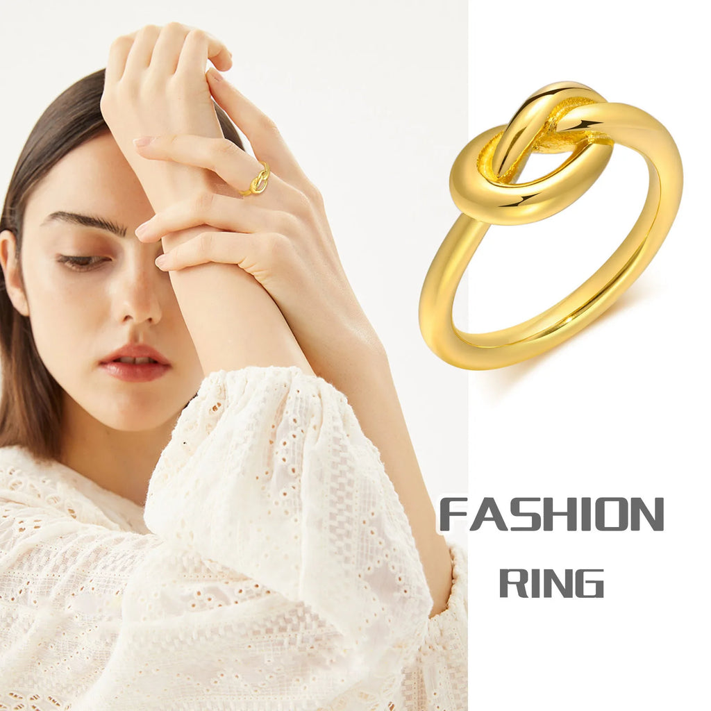 Liebesknoten-Ring für Damen, Edelstahl vergoldet, zierlicher Stapelring, winziger Tie-the-Knot-Statement-Schmuck