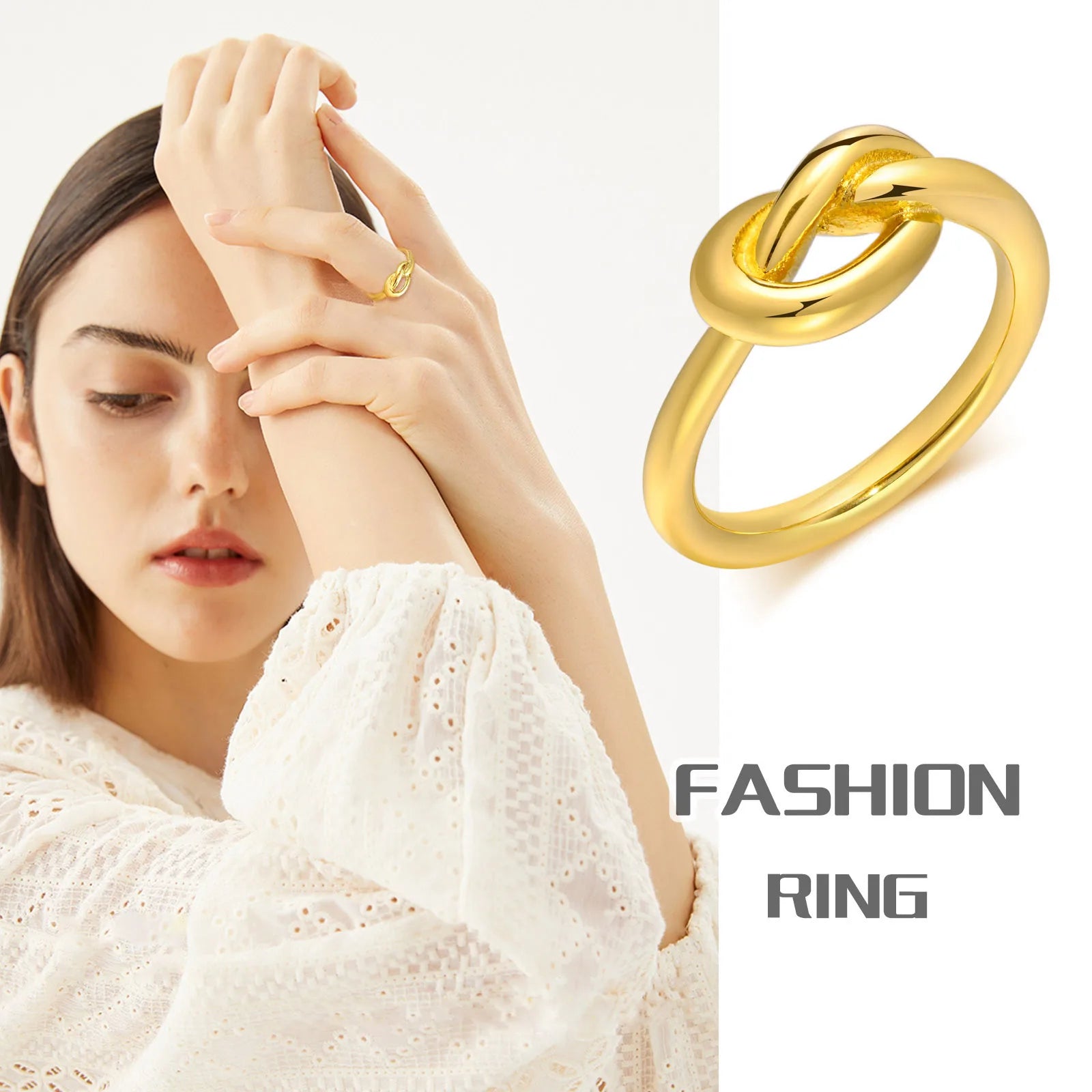 Liebesknoten-Ring für Damen, Edelstahl vergoldet, zierlicher Stapelring, winziger Tie-the-Knot-Statement-Schmuck