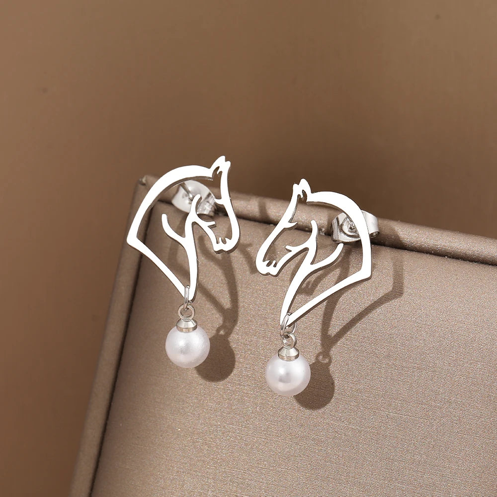 Edelstahl Ohrringe 2022 Trend Exquisite Linien Pferde-Design Perlenanhänger Ohrringe für Damen Schmuck Party Geschenke NEU