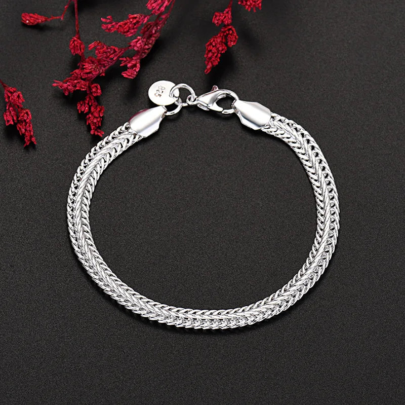 925 Sterling Silber exquisites massives Kettenarmband Mode Charms Frauen Männer massiv Hochzeit süße schlichte Modelle Schmuck