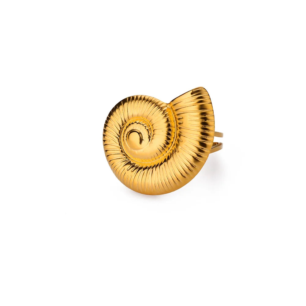316L Edelstahl Seestern Muschel Ringe für Frauen Gold Farbe Offener Fingerring Femme Trendiger Sommerurlaub Ozean Schmuck Geschenk