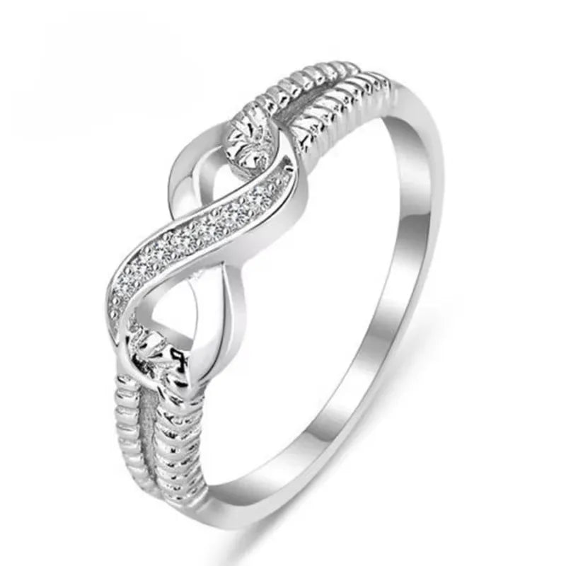 Anillos con forma de 8 con letras de la suerte para mujer, de plata de ley, circonita cúbica AAA, joyería de la eternidad, regalo de boda para mujer