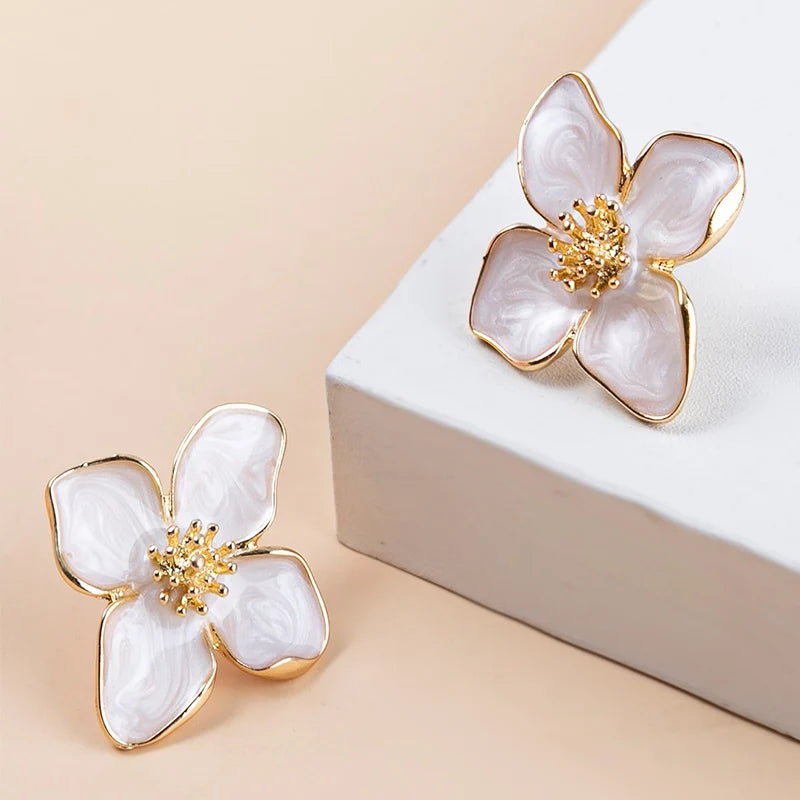 Obega Flower Earrings Stud Rosa Blanco Flores Mujer Pendiente Poste Primavera Verano Nueva Moda Niñas Lindos Joyas