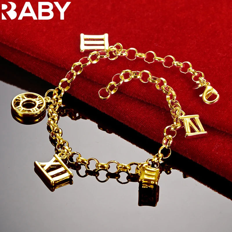 URBABY 18K Gold Römerziffern Charm Kettenarmband für Damen Hochzeit Fashion Party Accessoires Schmuck Geschenk