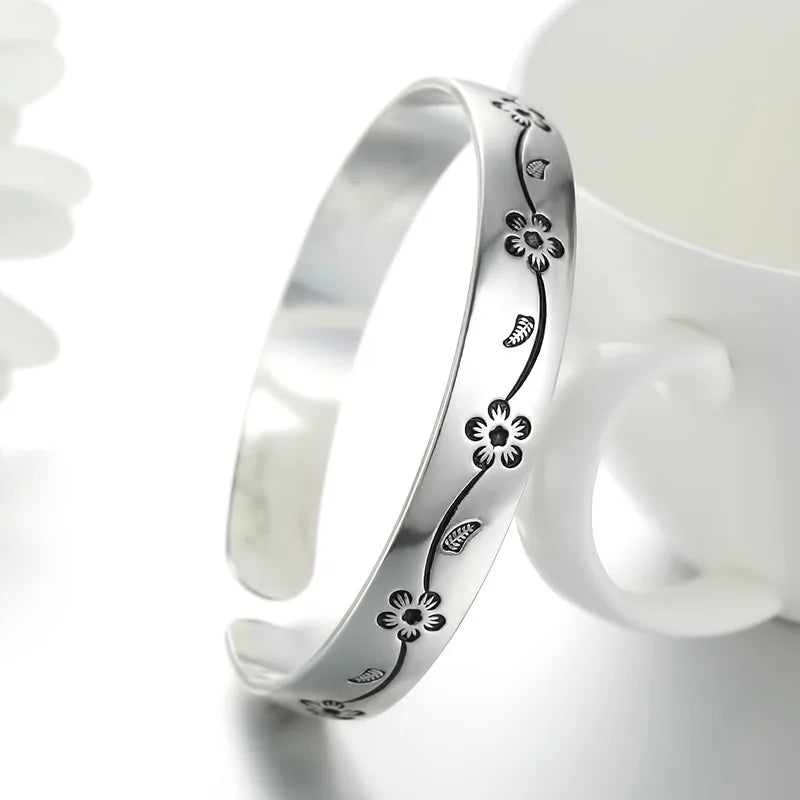 925 Sterling Silber Blumen Offener Armreif für Frauen Luxus Qualität Schmuck Großhandel Schmuck