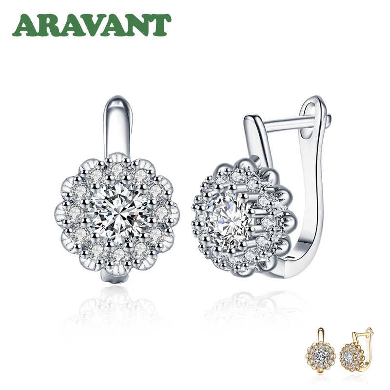 Aravant Pendientes Colgantes Flor de Plata 925 Bañados en Oro de 18K con Circonitas Cúbicas Para Mujer Joyería de Moda de Boda