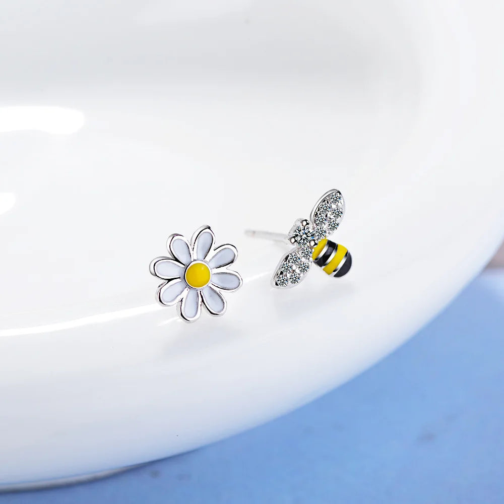 925 Sterling Silber Blumen Bienen Ohrstecker für Frauen Hochzeit Party Luxus Schmuck Accessoires Großhandel Geld 925