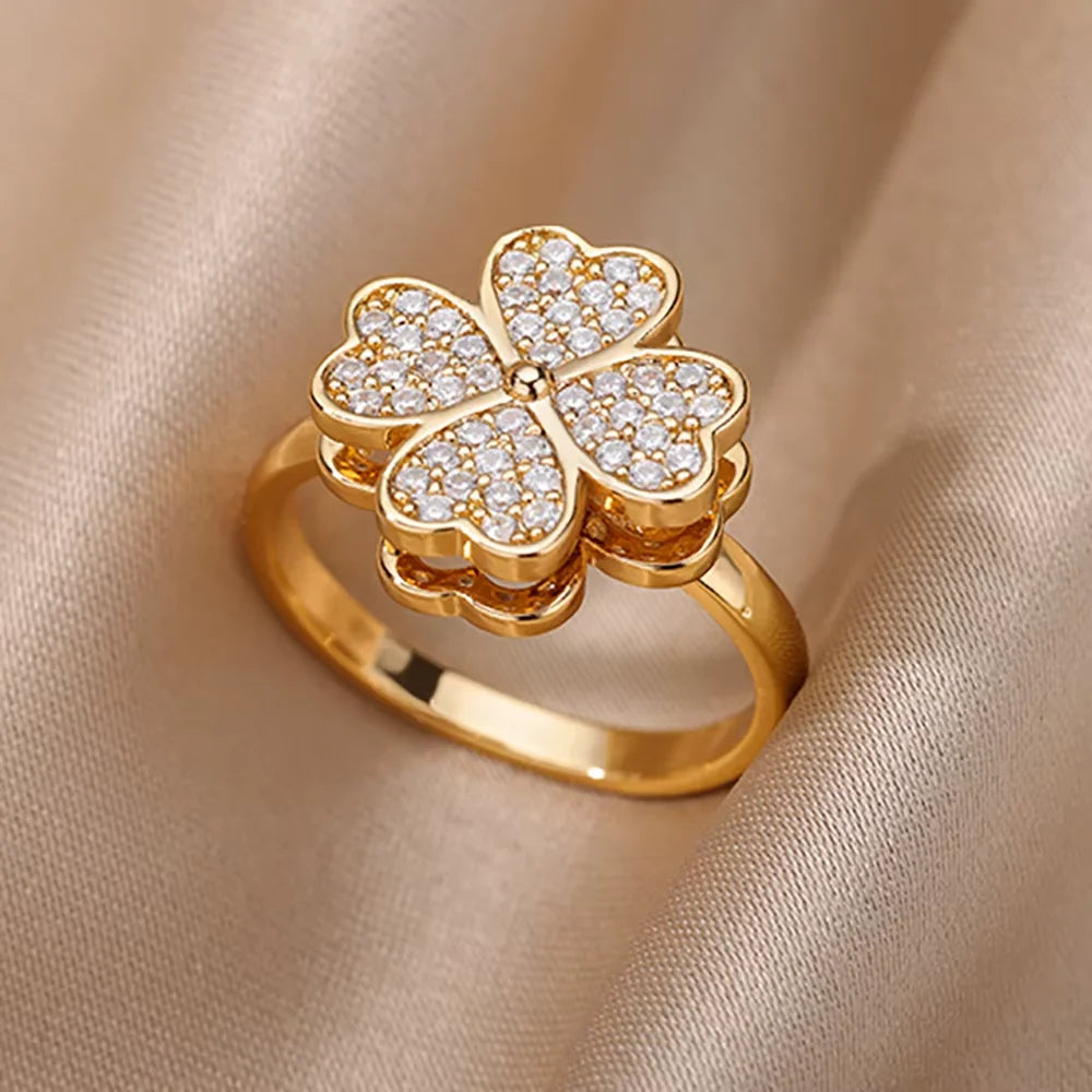 Ringe Goldfarbe Zirkonia Chic Ringe Für Frauen 2025 Punk Elegante Hochzeitsparty Ästhetischer Edelstahlring Schmuck