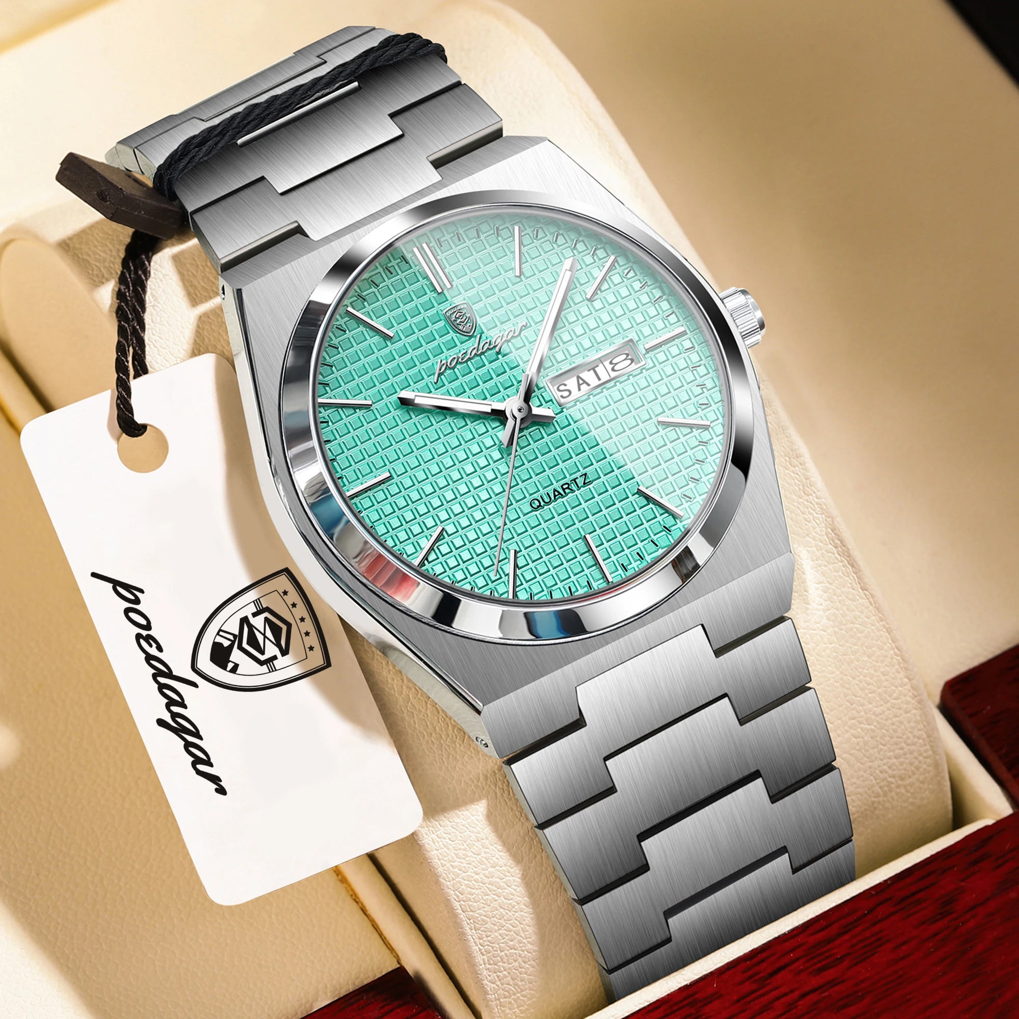POEDAGAR Reloj de Hombre de Negocios de Acero Inoxidable Impermeable Luminoso con Fecha y Semana Reloj de Pulsera de Cuarzo de Moda Casual para Hombres