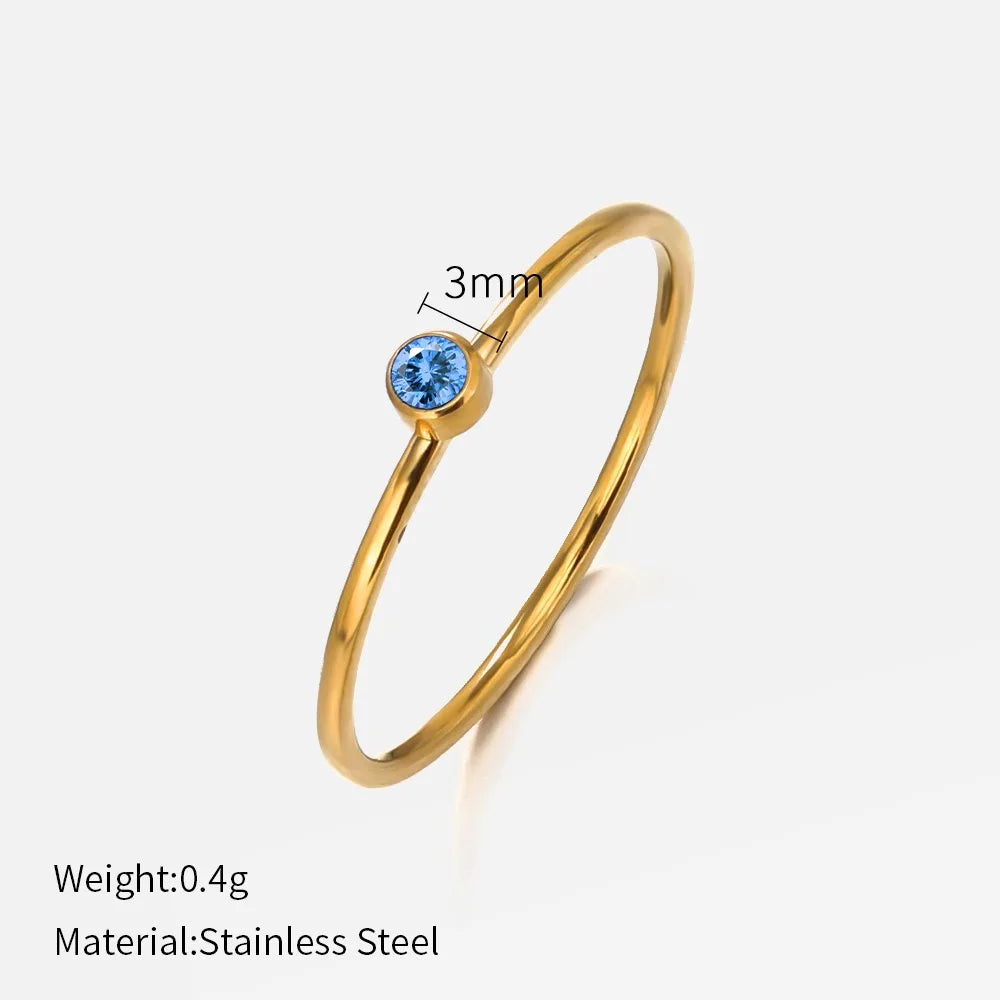 Anillo de piedra natal de acero inoxidable SUNIBI para mujer, color dorado, estilo simple, joyería de moda para fiestas, dropshipping