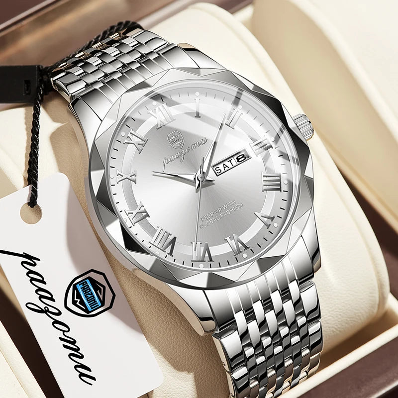 PAAZOMU Top Original Reloj de Hombre Impermeable Luminoso con Fecha Rectangular Reloj de Pulsera para Hombre Malla de Acero Inoxidable Relojes de Cuarzo para Hombre