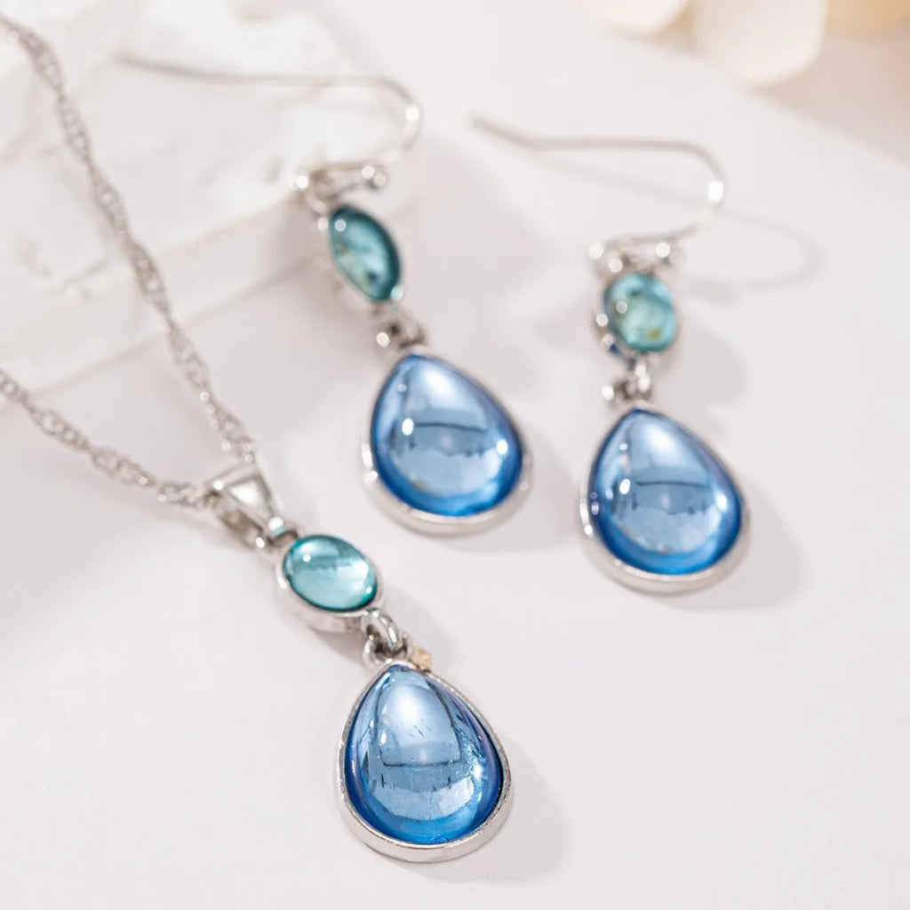 Modische Wassertropfenförmige Künstliche Synthetische Blaue Stein Hängeohrringe für Damen zum Geburtstag, Individueller Schmuck