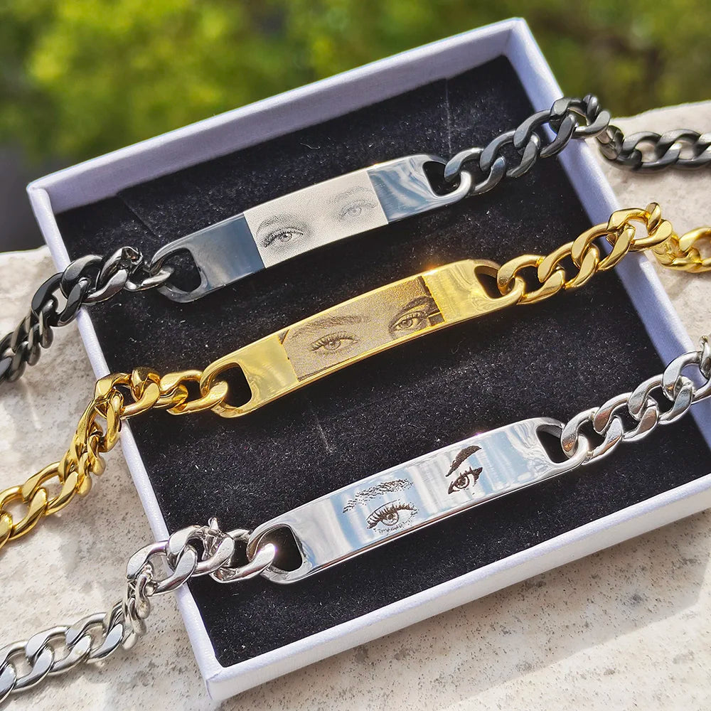 2025 Custom Eye Photo Couple Bracelet Stainless Steel Personalized Romantic Anniversary Wedding Valentine Gift Memory Jewelry