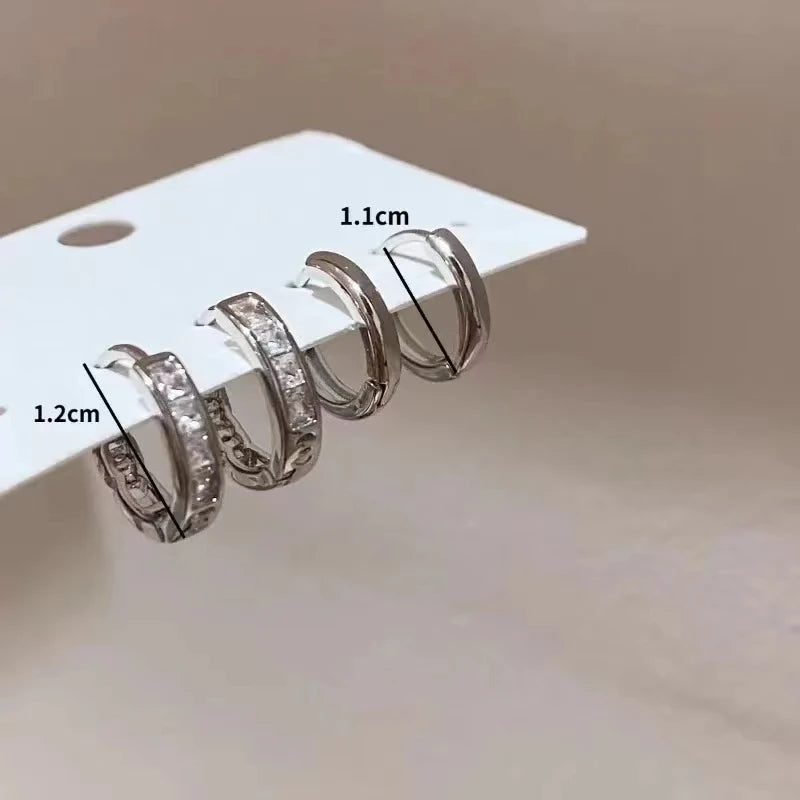 4tlg./Set Kristall Kleine Creolen für Damen Silberfarben Neue Y2K Coole Alltagskleidung Schmuck Mädchengeschenk
