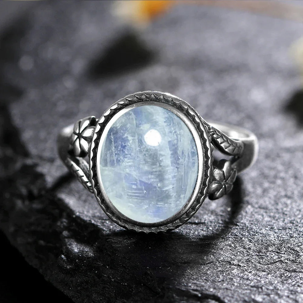 Vintage Silberring Damenschmuck Natürlicher Mondstein Tigerauge Personalisierte Ringe für Frauen Bijoux Hochzeitsschmuck Geschenk S925