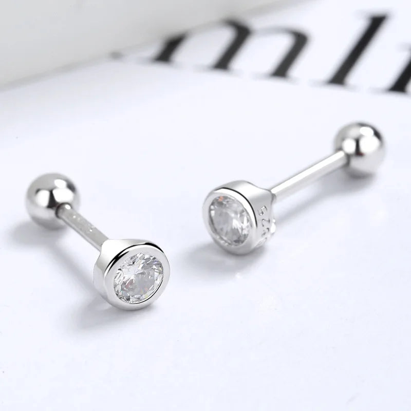 Pendientes de tuerca de plata esterlina 925 con circonitas redondas, pendientes de tuerca giratorios para mujer, sencillos y a la moda