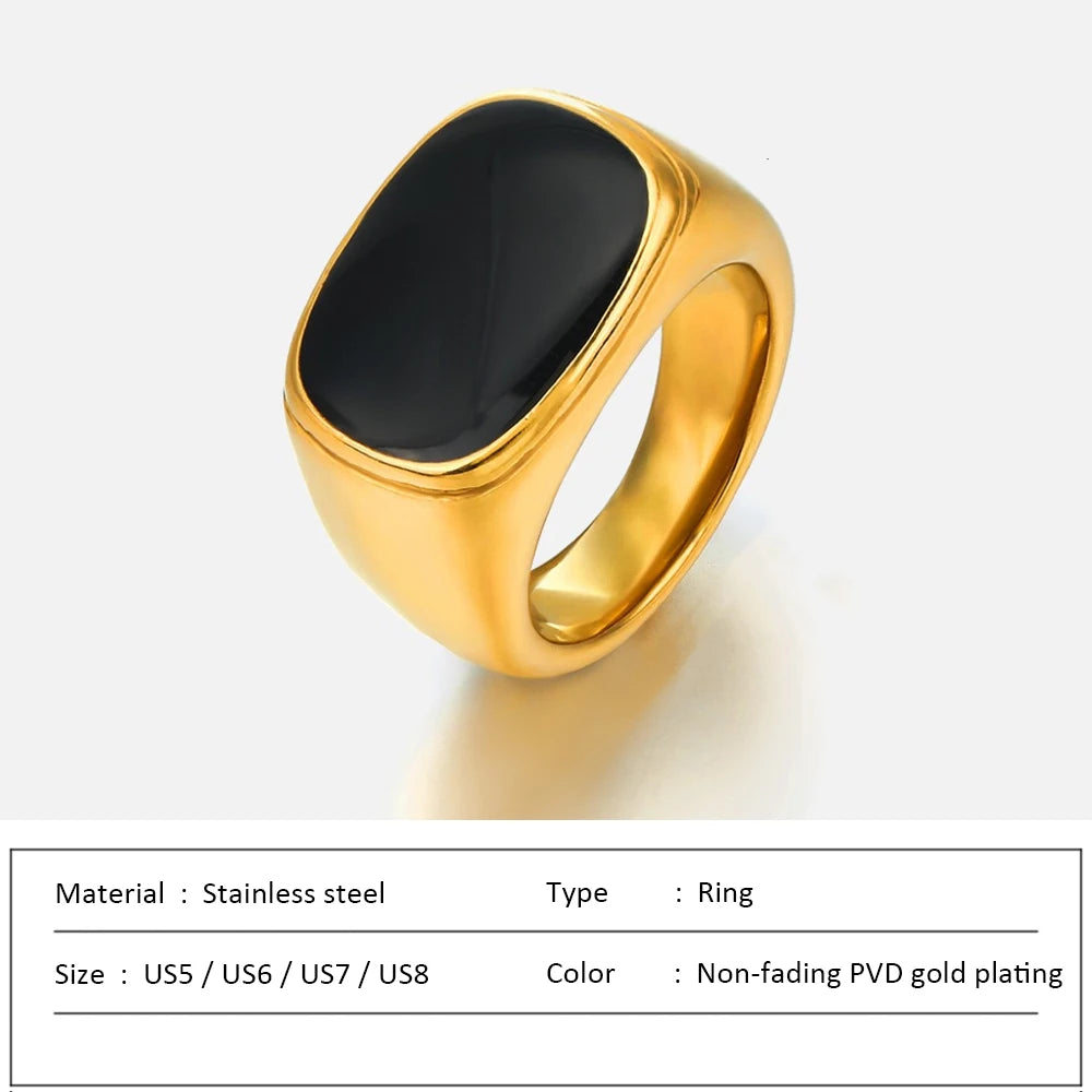 SUNIBI Anillo Cuadrado Vintage de Concha para Mujer, de Acero Inoxidable Color Oro Blanco, Anillo Grueso Grande, Accesorios de Joyería para Fiesta, Regalo de Cena