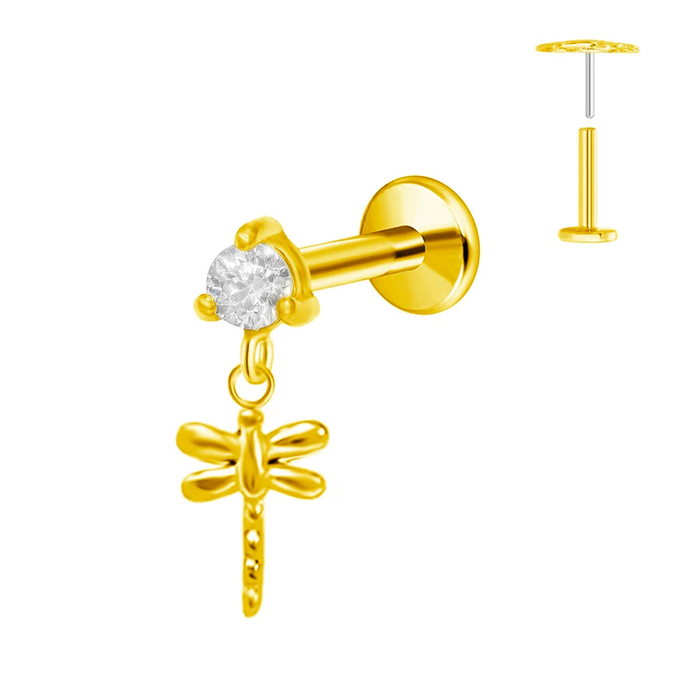 ASTM F136 G23 Titan Blumen Mond Stern Labret Piercing Push In Ohrringe Tragus Threadless Flat Back Piercing Körperschmuck