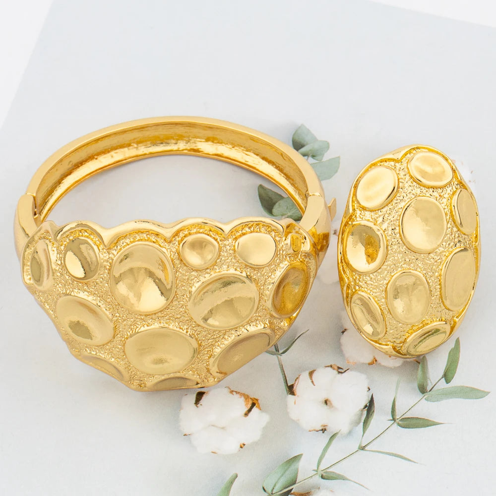 Großer Creolen-Armreif für Damen, Blumen, italienischer Dubai-Goldschmuck, Armband-Ring-Set, luxuriöses Kupfer, modisches Geburtstagsgeschenk