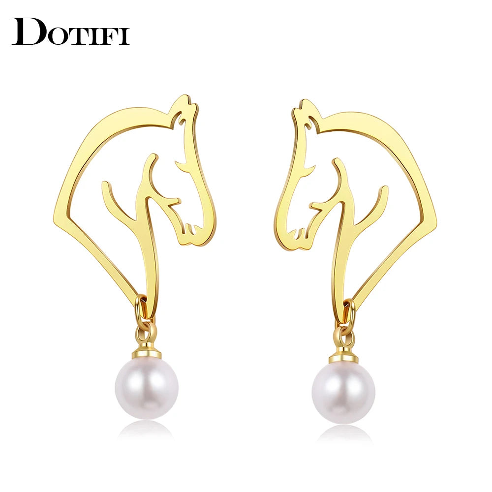 Edelstahl Ohrringe 2022 Trend Exquisite Linien Pferde-Design Perlenanhänger Ohrringe für Damen Schmuck Party Geschenke NEU