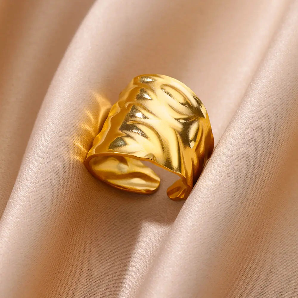 Edelstahl klobige breite Ringe für Frauen Vintage Goldfarbe geometrischer offener Fingerring Mode minimalistischer Schmuck Geschenk Femme