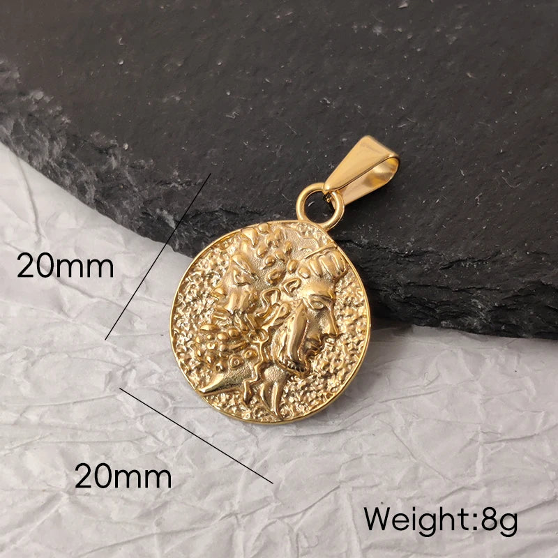 Collar con colgante de doble cara con cabeza de Jano de Zeus y Hera hecha a mano, chapado en oro de 18 quilates, mitología griega, regalo de joyería