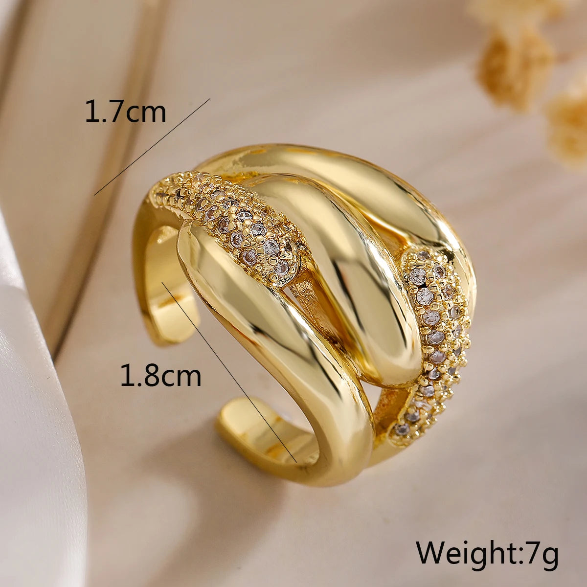 NEWBUY Luxus AAA Zirkonia Pave-Fassung Kupfer Schmuck Trendige Goldfarbe Trauringe für Frauen