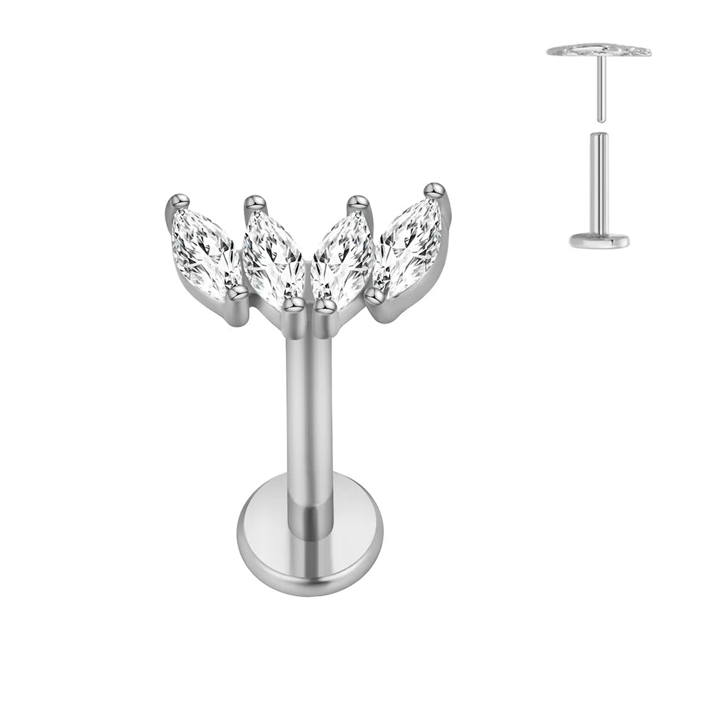 ASTM F136 G23 Titan Ohrstecker Blume 16G 18G 20G Threadless Piercing Blatt Push-in Lippenstecker Daith Labret Conch