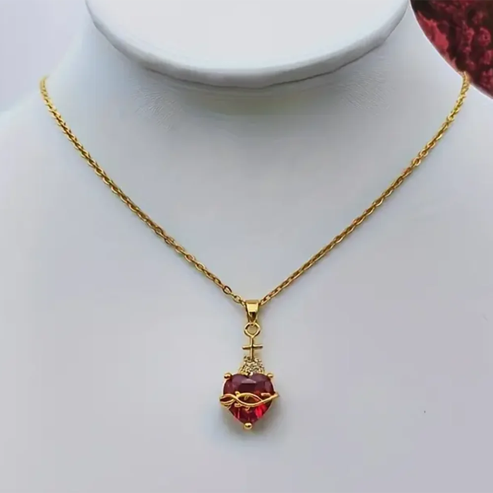 Romantic Wedding Heart Cubic Zirconia Necklace For Women Elegant Cute Gold Color Stainless Steel Necklaces Jewelry Birthday Gift