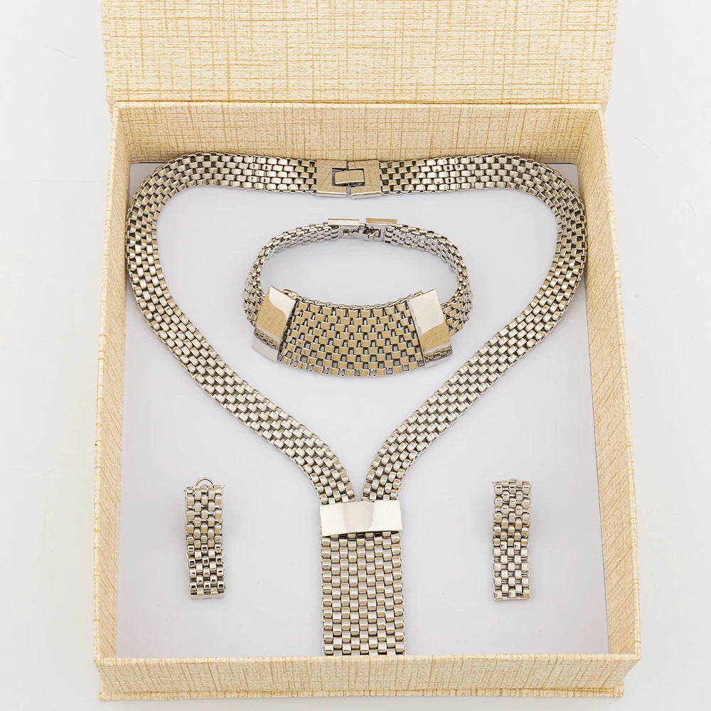 Dubai Hollow Ohrringe Halskette Schmuckset Damen Mode Luxus Punk Schmuck Choker Armband Großhandel Accessoires Party Geschenk