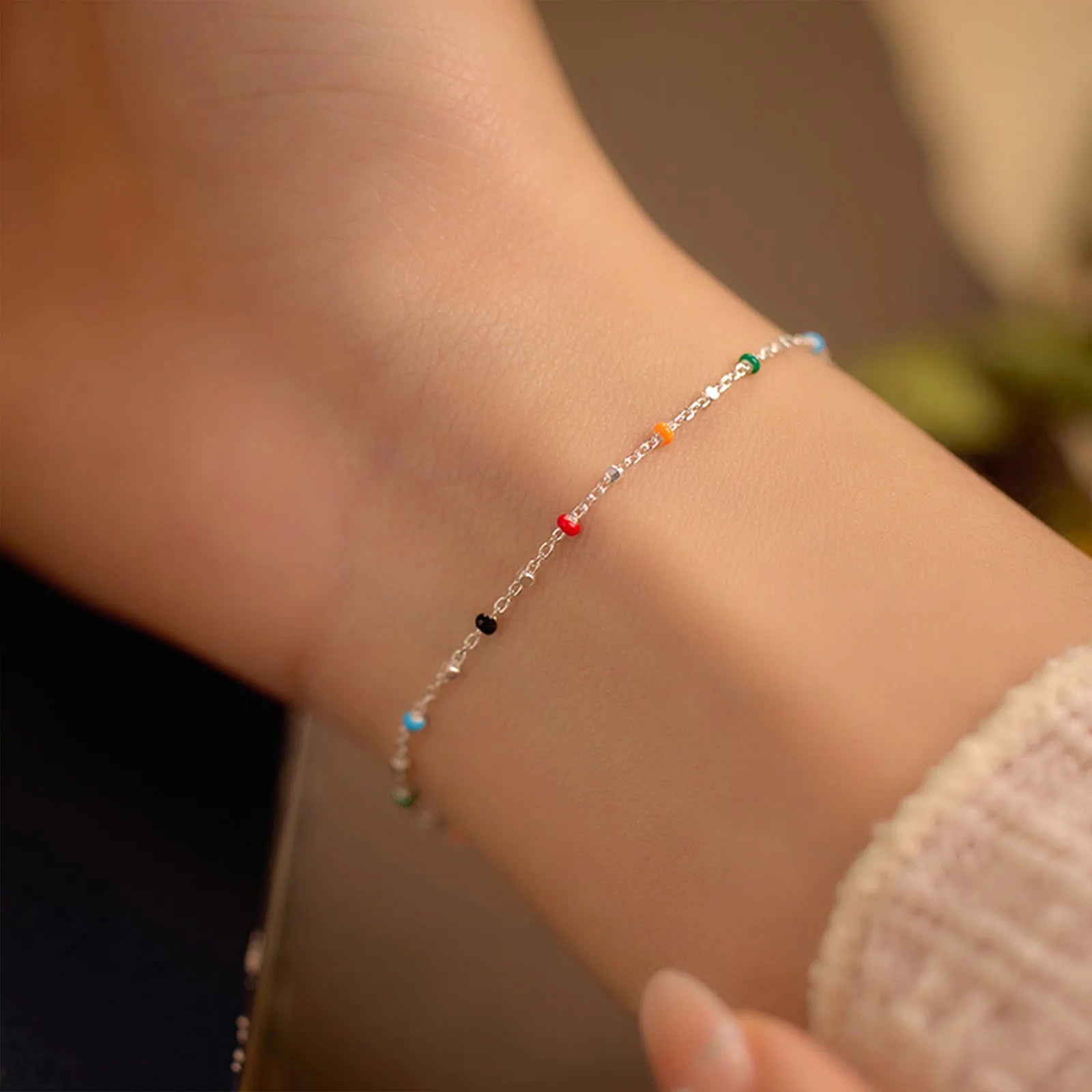 S925 Silber Dopamin Farbige Bohne Armband Damen Beliebt INS Sommer Nischen Dünner Modeschmuck Trendiges Accessoire