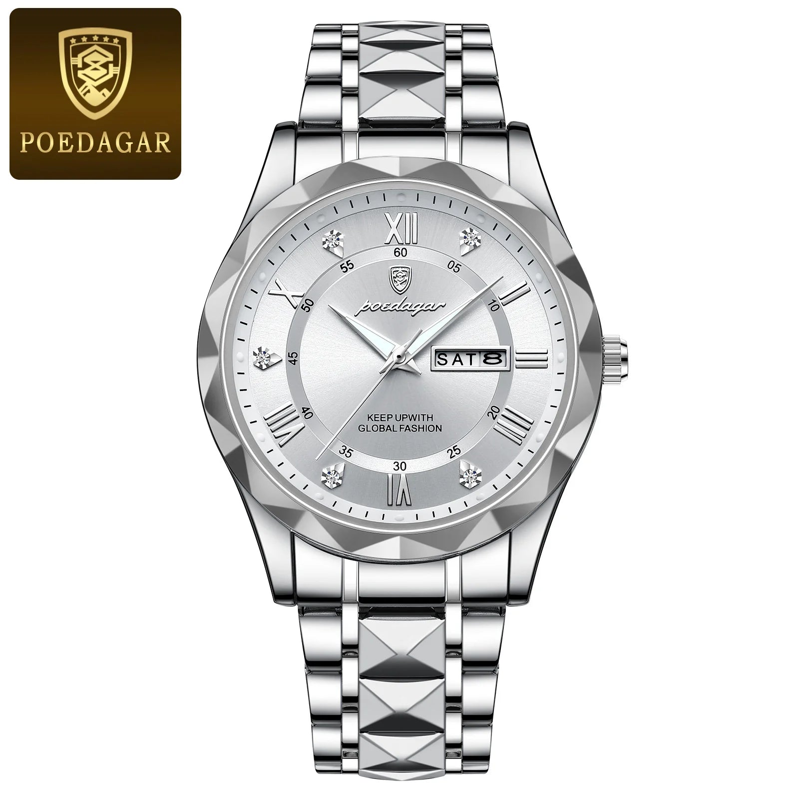 POEDAGAR Relojes de Lujo para Hombre, Impermeables de Acero Inoxidable, Luminosos, Reloj de Pulsera para Hombre, Fecha, Semana, Deportivo, Reloj de Cuarzo para Hombre, Reloj