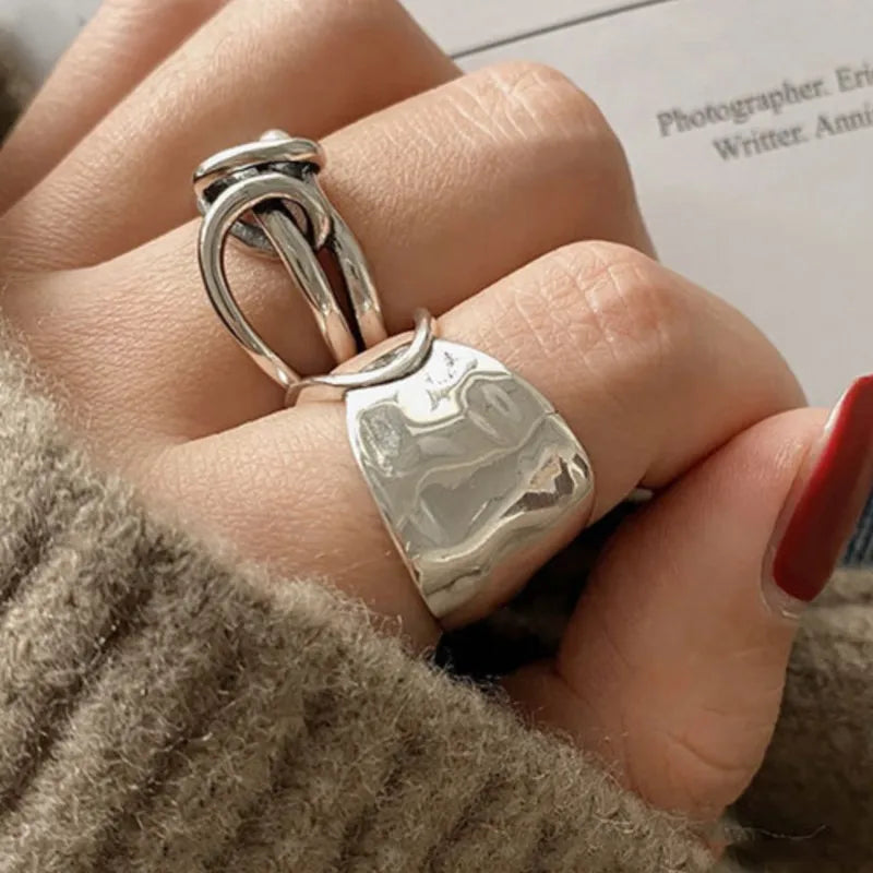 925 Sterling Silber Kette Knoten Ring für Damen Wickel Breiter Band Rock Geometrie Punk Schmuck Geschenk Großhandel Dropshipping