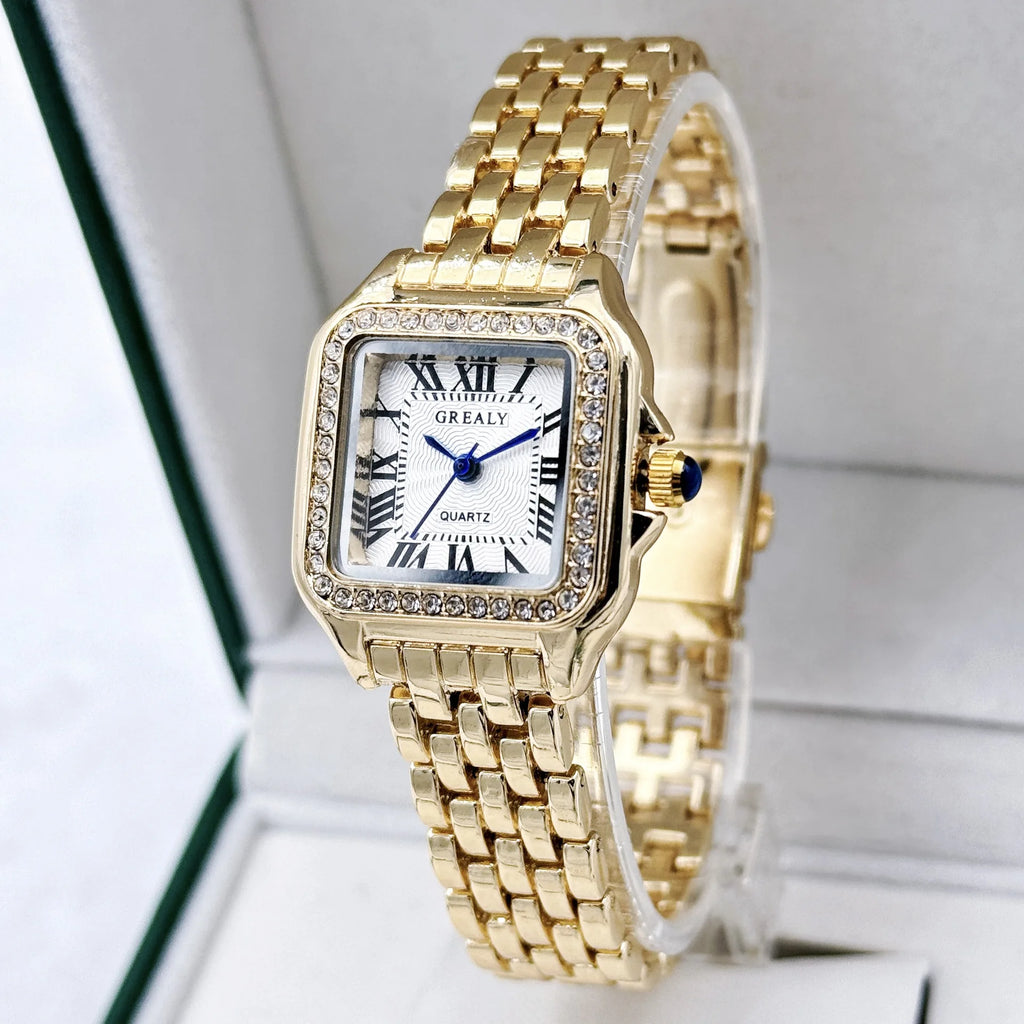 Neue Damenuhr Leichte Luxusmarke Business Gold Edelstahl Damenmode Quarzuhren Weibliche Uhr Armband Armbanduhr