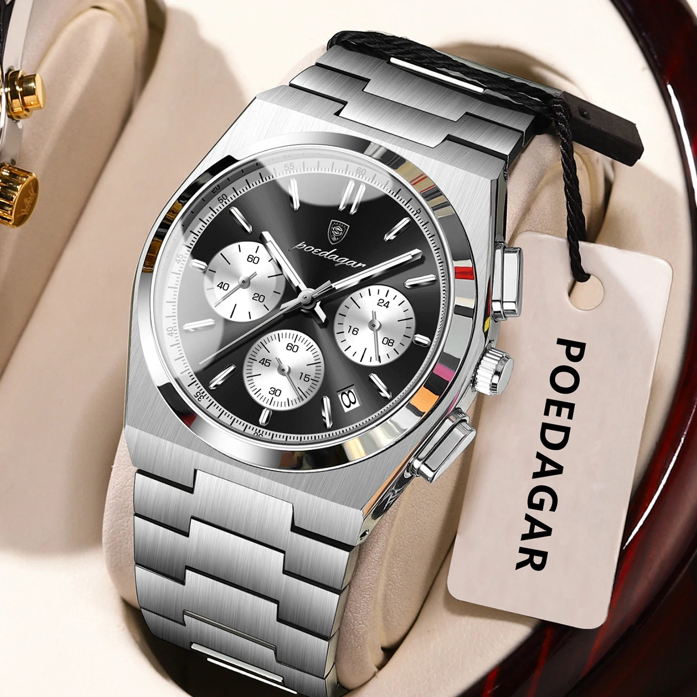 POEDAGAR Reloj de Lujo para Hombre Cronógrafo Fecha Acero Inoxidable Deporte Reloj de Pulsera para Hombre Impermeable Luminoso Moda Relojes de Cuarzo para Hombre