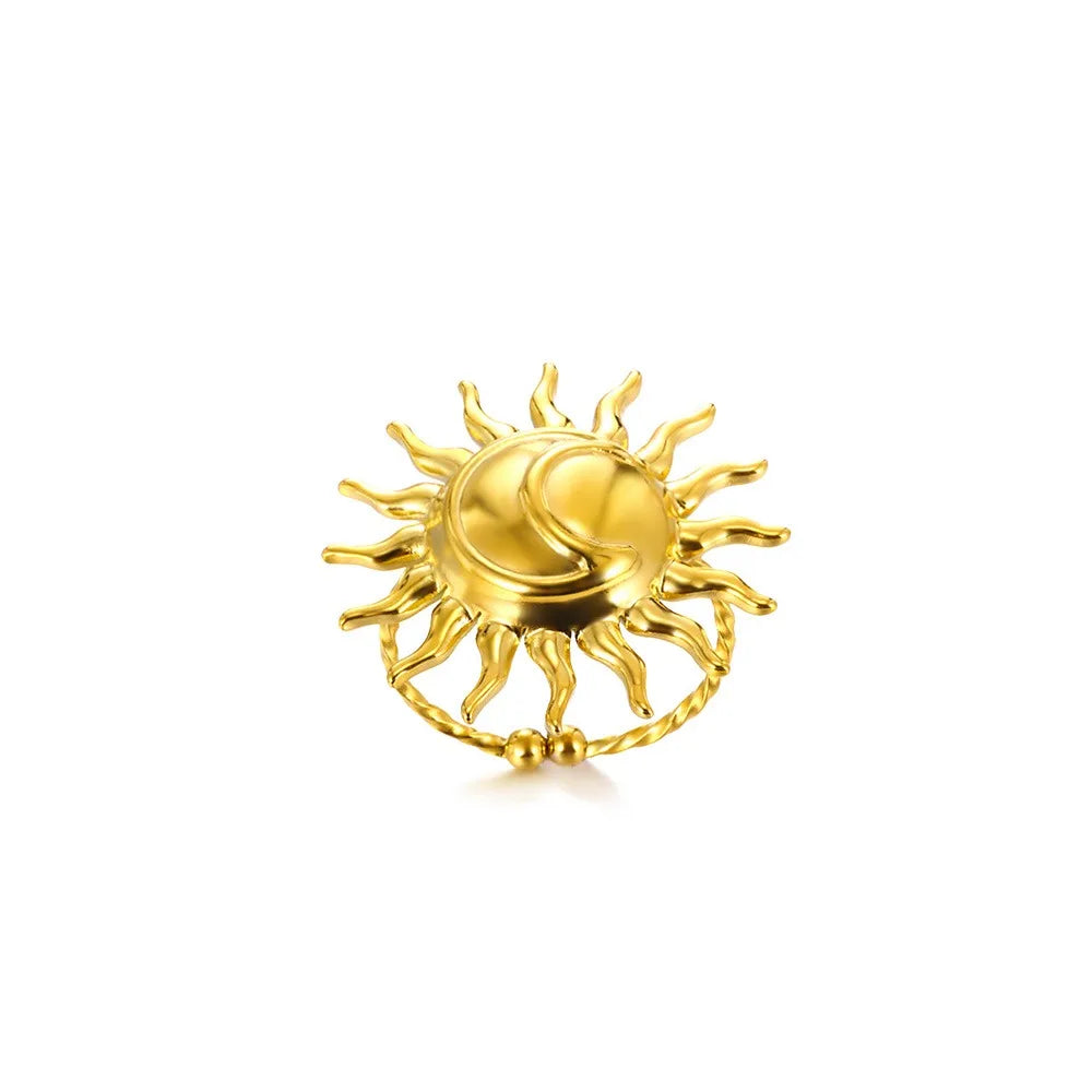 Überzogene Sonnenringe für Damen, goldfarben, Edelstahl, verstellbarer Sonnenring, modisches Jubiläumsparty-Glücksschmuckgeschenk