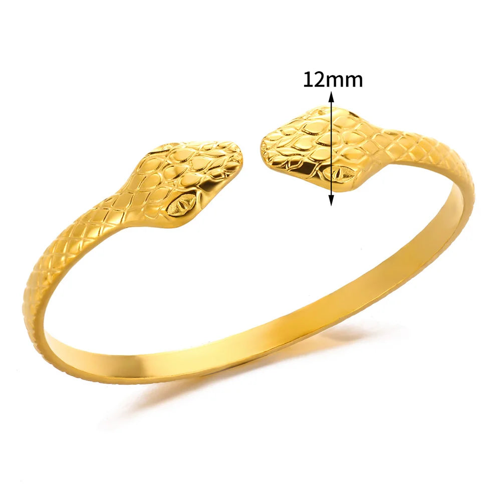 Edelstahl-Schlangen-Armreif für Damen, Vintage Goldfarben, Ästhetisches Charm-Armband, Alltagsschmuck, Geschenk für Frauen