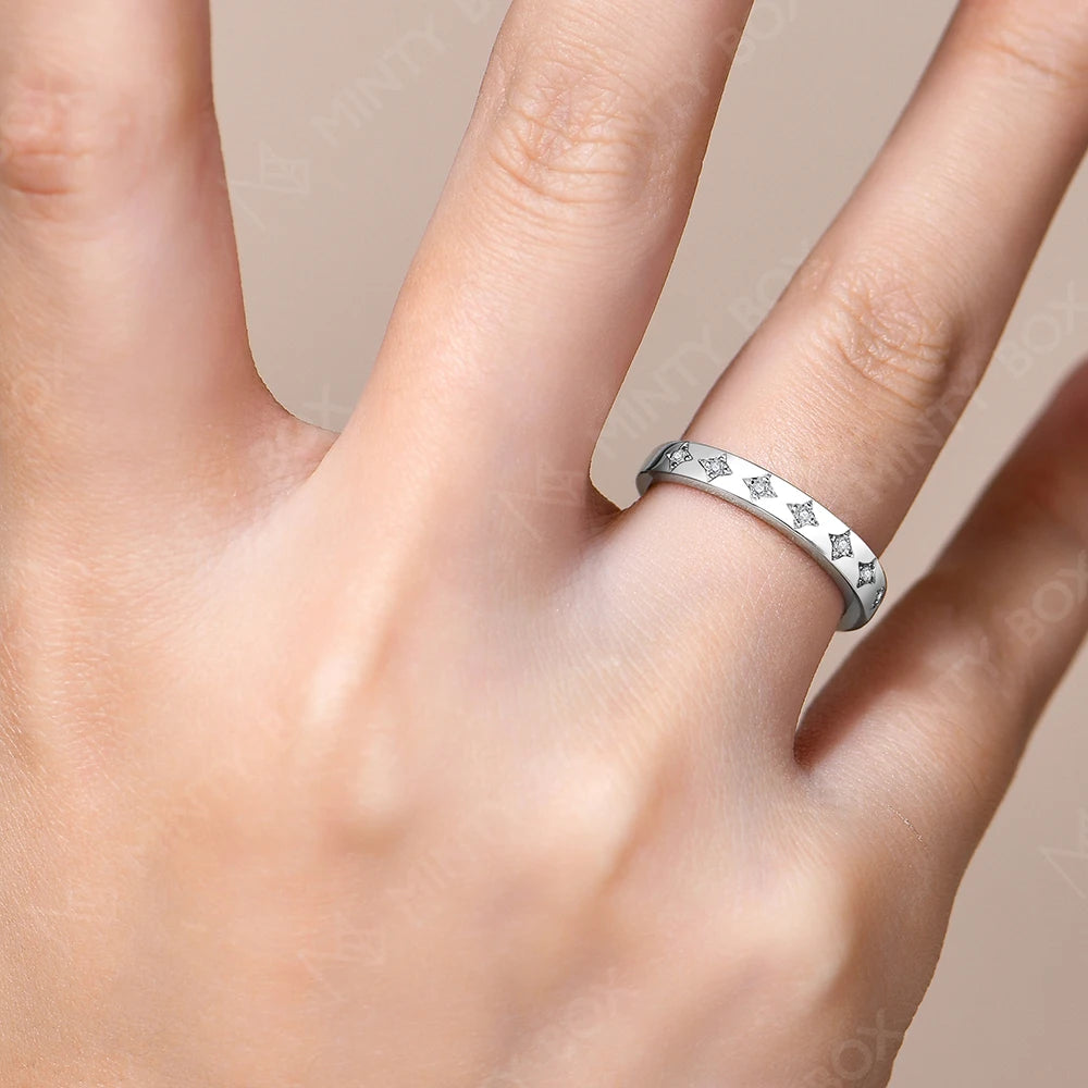 MINTYBOX Estrellas Anillos de Boda de Plata S925 con Moissanita para Mujer Anillo de Compromiso con Diamante de Laboratorio Chapado en Oro de 18K Joyería Fina